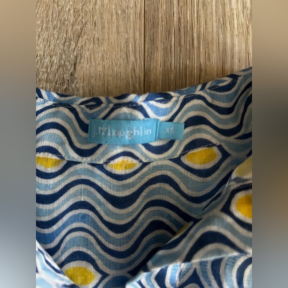 NWOT J. McLaughlin Fallon Tunic Blouse Blue Costa Key Print 100% Linen - Size XS - Picture 5 of 8